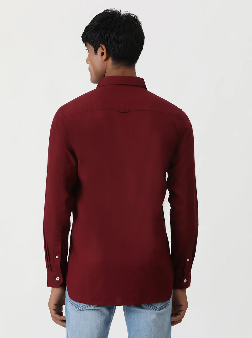 Maroon Solid Slim Fit Casual Shirt | Greenfibre