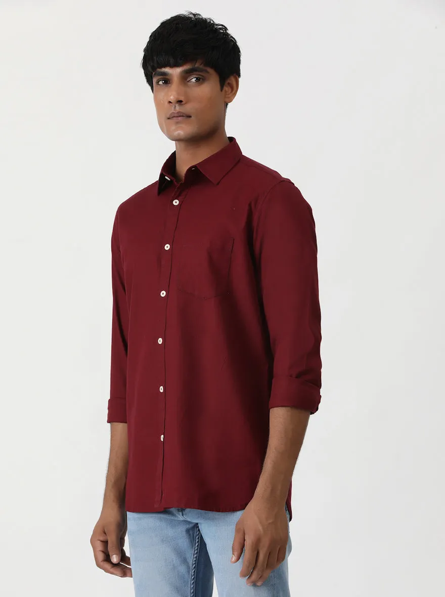 Maroon Solid Slim Fit Casual Shirt | Greenfibre