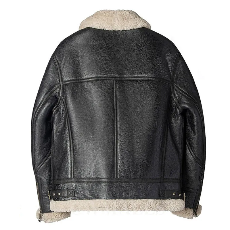 Mens Best Winter Black Shearling B3 Bomber Leather Jacket