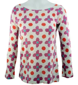 Nally & Millie - Daisy Doodle, Boat Neck Patterned Top on a Long Sleeve Body