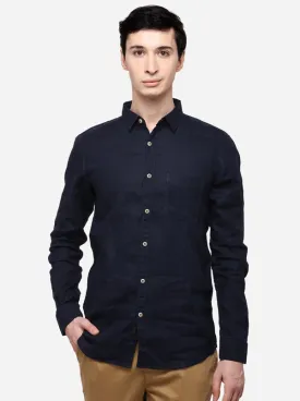 Navy Blue Slim Fit Solid Casual Shirt | JadeBlue