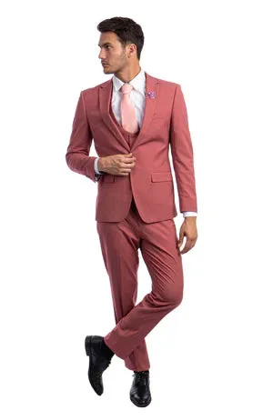 New Coral Rose Ultra Slim Fit 3 Piece Suit by Tazio