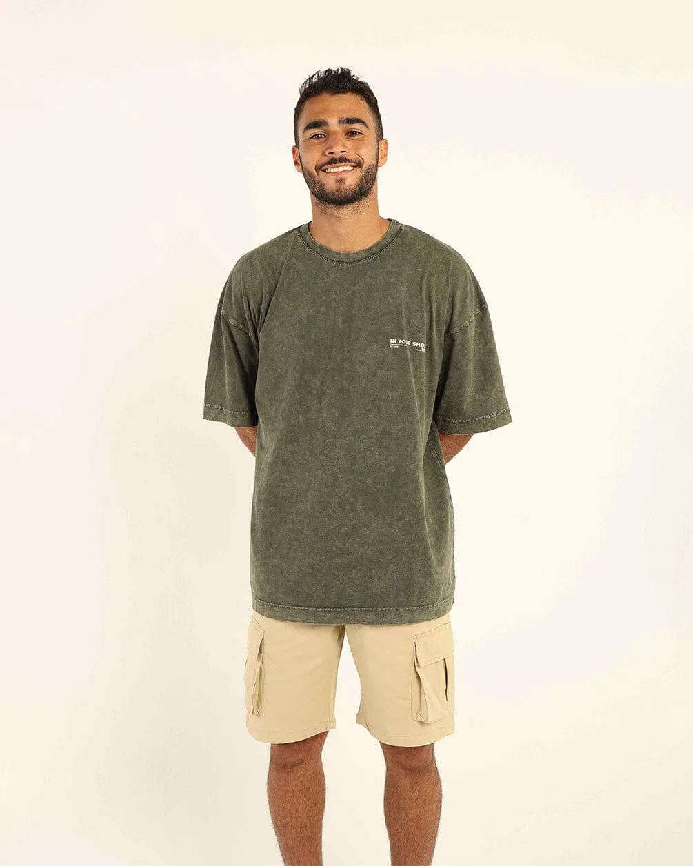 Olive Green Acid Washed Oversized Tee