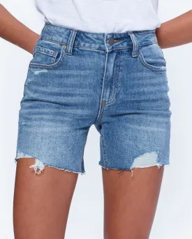 Paige Premium Denim - Sarah Longline Short with Raw Hem in Haddie Destructed