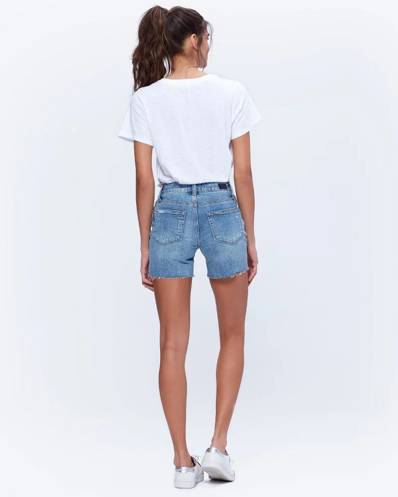 Paige Premium Denim - Sarah Longline Short with Raw Hem in Haddie Destructed