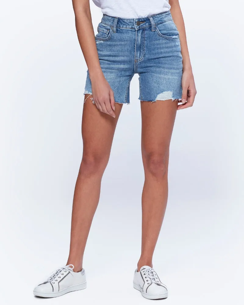 Paige Premium Denim - Sarah Longline Short with Raw Hem in Haddie Destructed