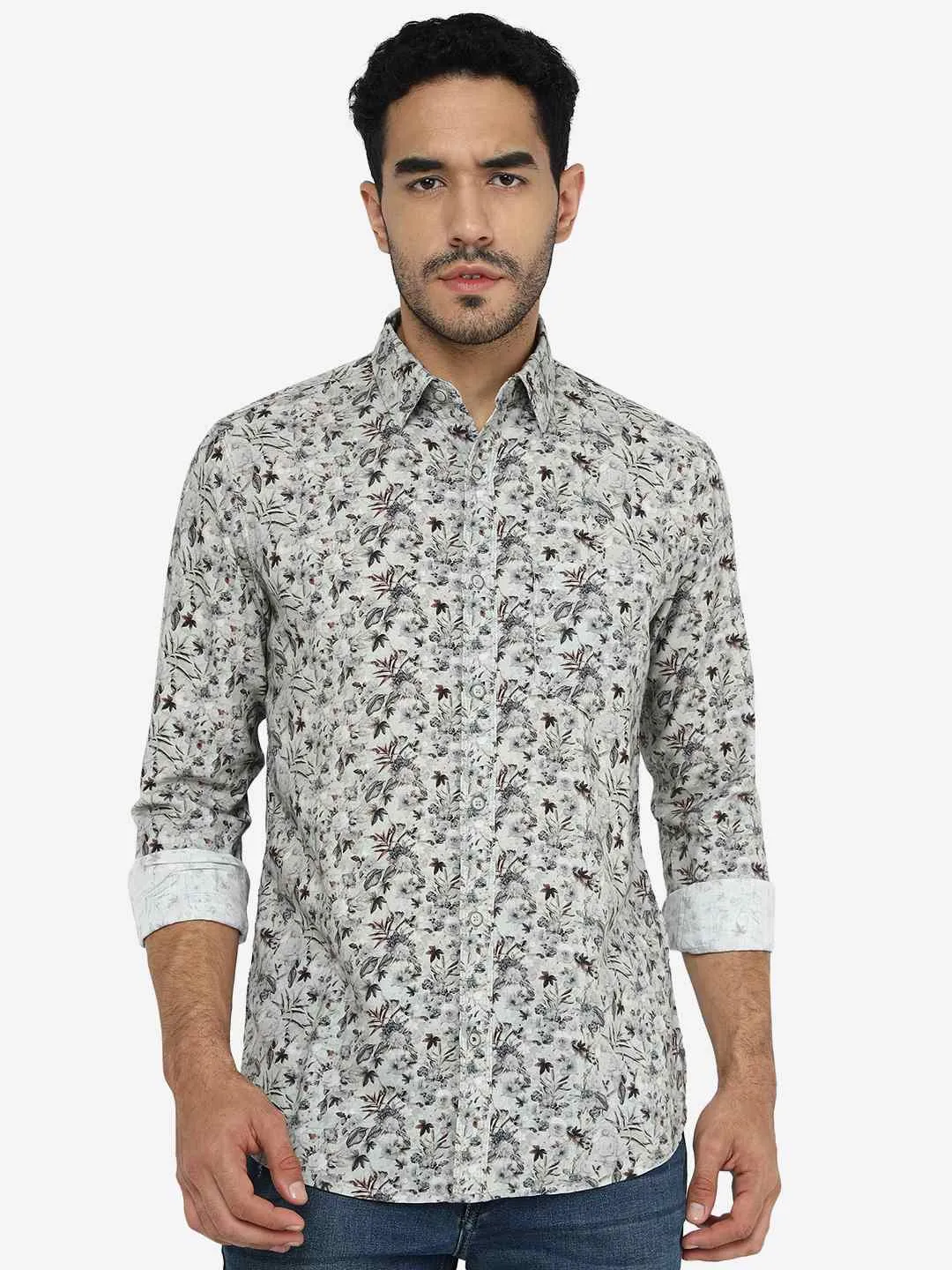 Pastel Green Printed Slim Fit Casual Shirt | JadeBlue