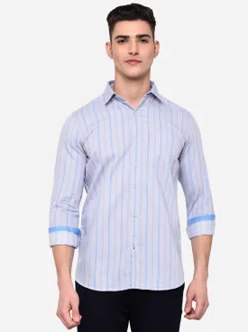 Pearl Blue Striped Slim Fit Semi Casual Shirt | JadeBlue