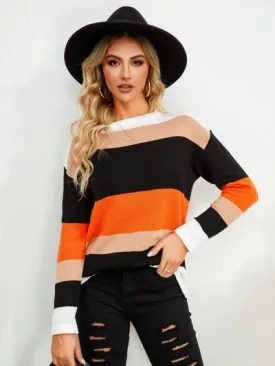 Peyton Striped Round Neck Dropped Shoulder Sweater | 5 Colors | Poundton