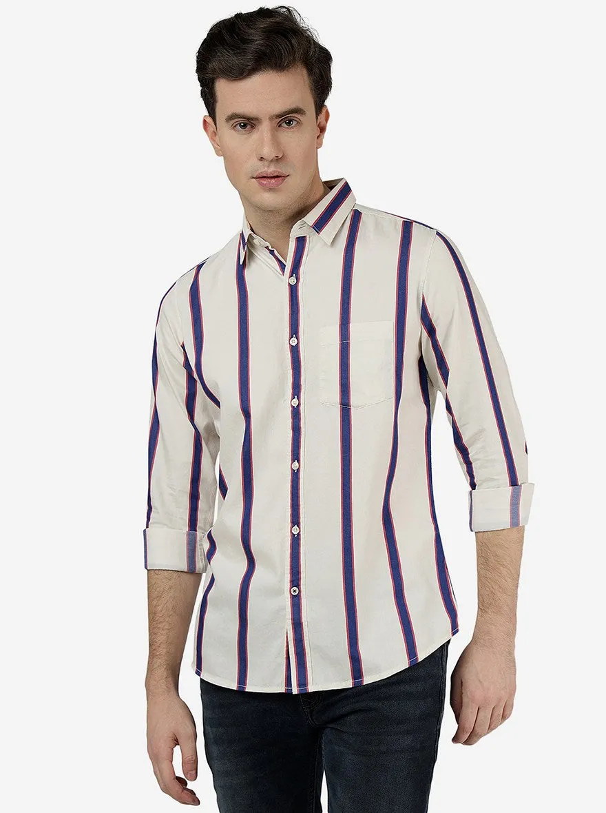 Pristine Blue Striped Slim Fit Casual Shirt | JadeBlue