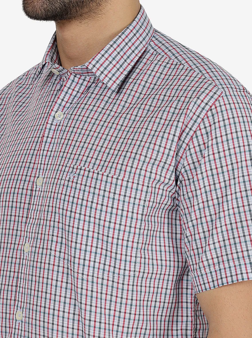 Red & Grey Checked Smart Fit Semi Casual Shirt | Greenfibre