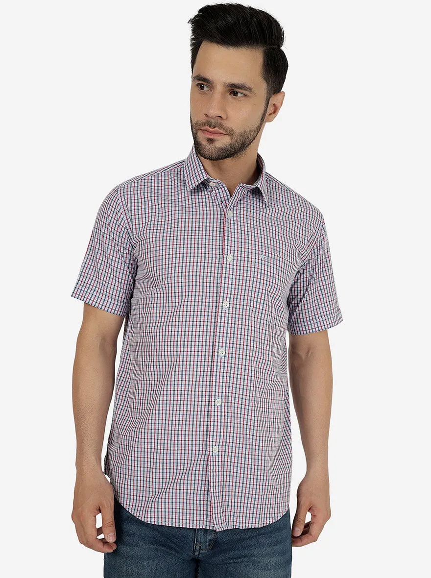 Red & Grey Checked Smart Fit Semi Casual Shirt | Greenfibre