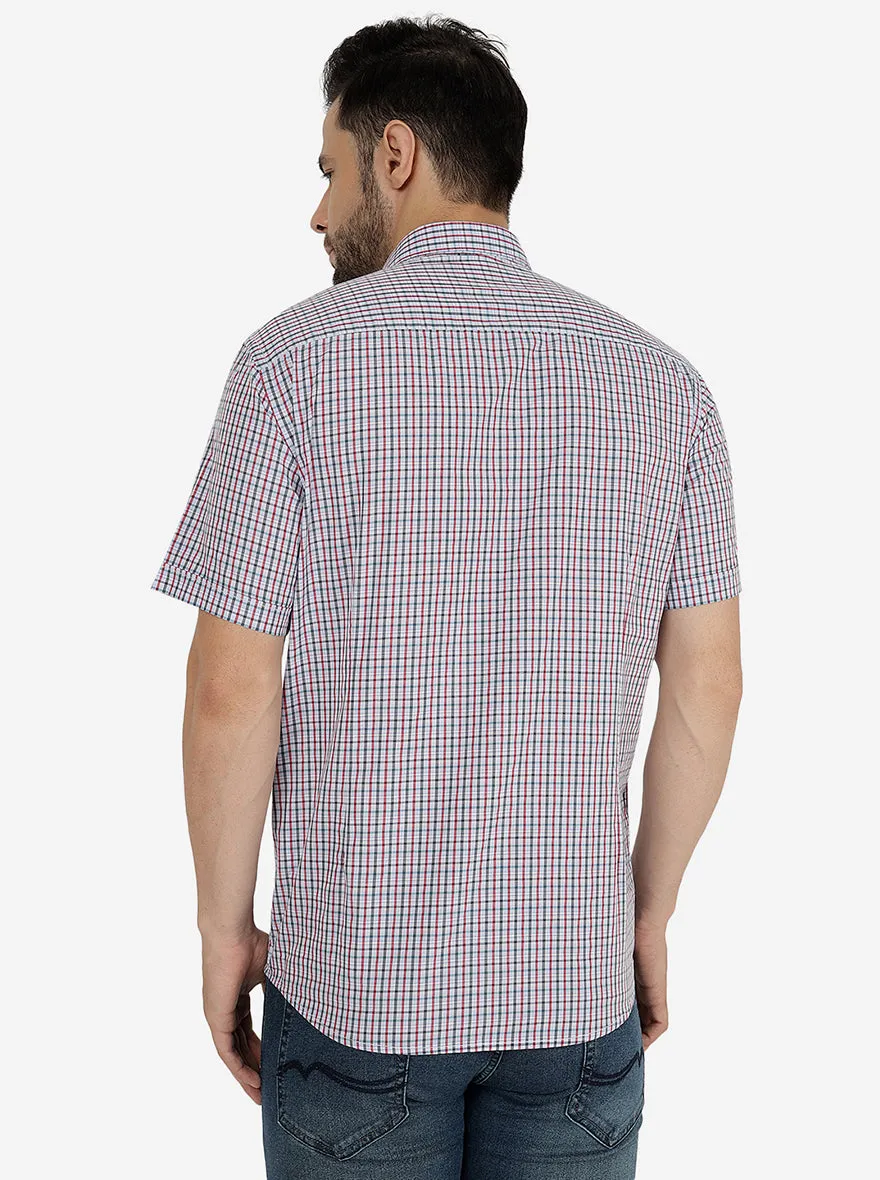 Red & Grey Checked Smart Fit Semi Casual Shirt | Greenfibre