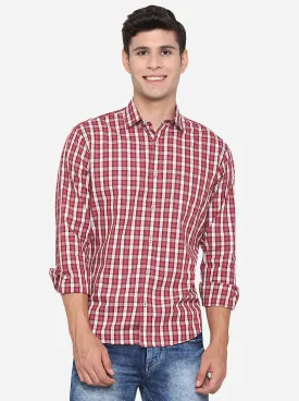 Red & White Checked Slim Fit Casual Shirt | Greenfibre