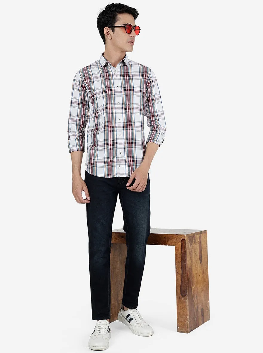 Red Checked Slim Fit Casual Shirt | Greenfibre