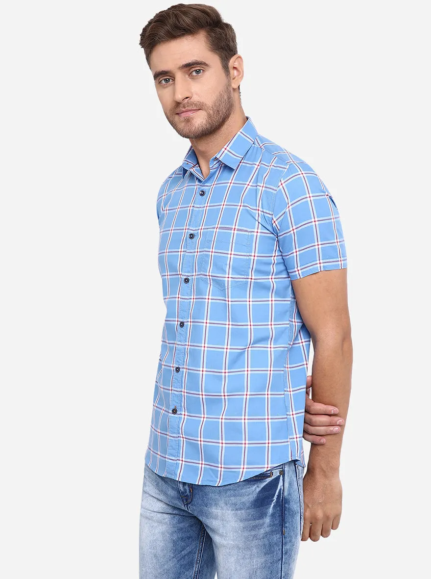 Rivera Blue Checked Slim Fit Casual Shirt | JadeBlue