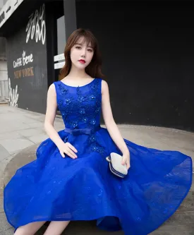 Royal Blue Lace A Line Short Prom Dress Evening Dress