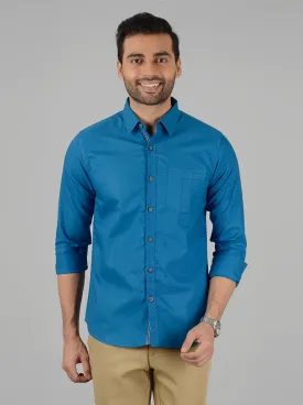 Seaport Blue Solid Slim Fit Casual Shirt | Greenfibre