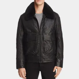 Shop Best Genuine Winter Leather Bomber Jacket Wool Collar