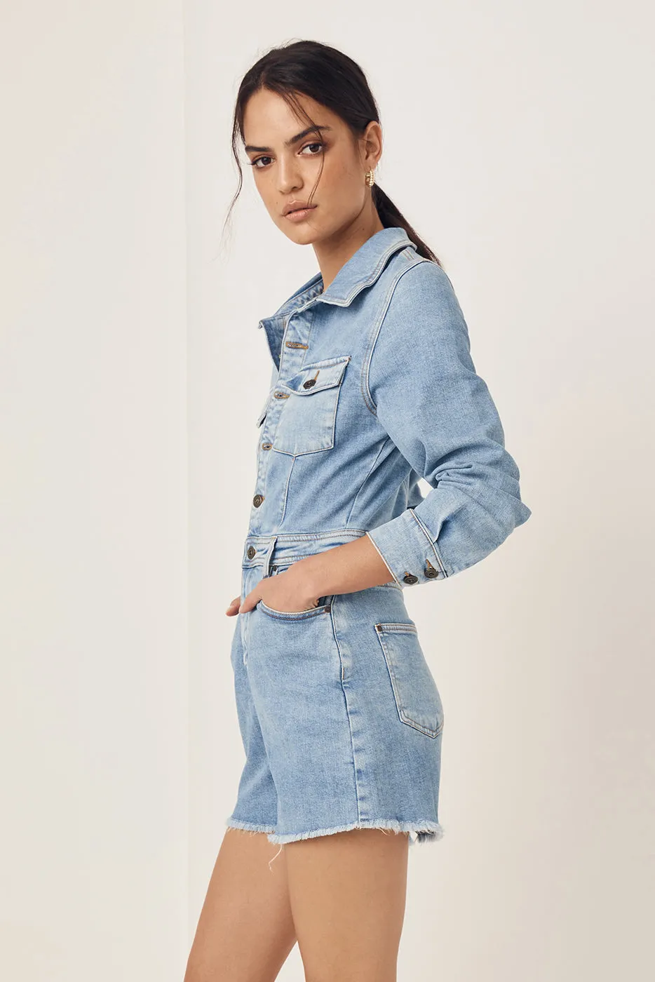 Spell x Outland Denim Long Sleeve Playsuit