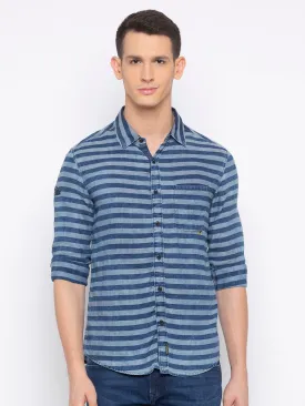 Spykar Men Blue Cotton Slim Casual Shirts