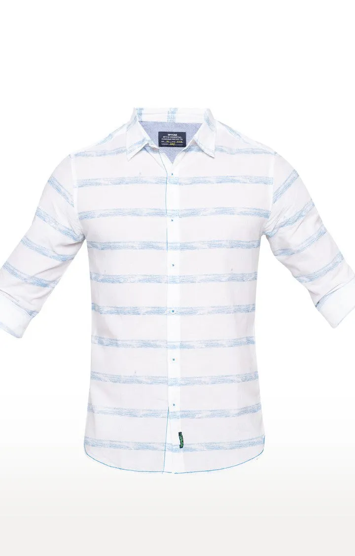 Spykar Men'S White Cotton Striped Casual Shirts